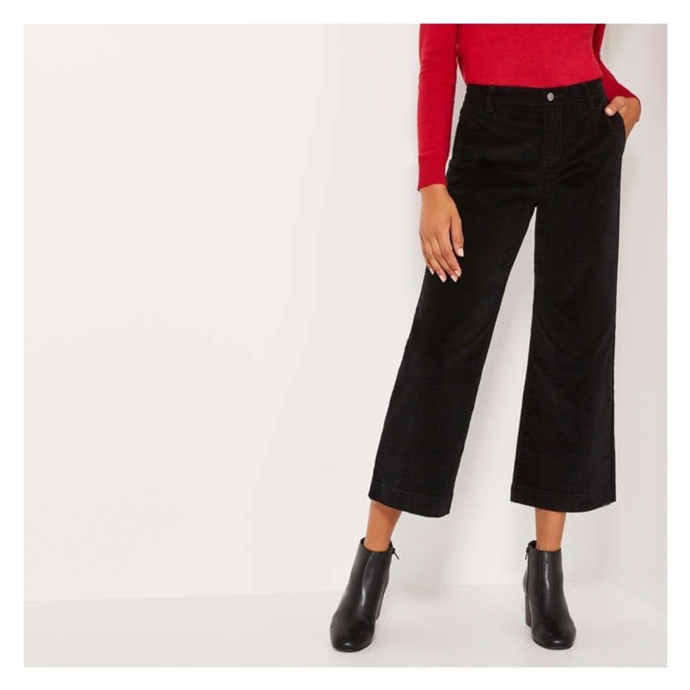 Black corduroy straight / wide legged pants